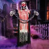 Halloween Decorations Outdoor, 6 Ft Large Animated Grim Reaper with Big Chain,Sound & Touch Activated with Creepy Sound - Scary Props House Decor for Garden Yard Lawn Indoor Decoration Animatronics