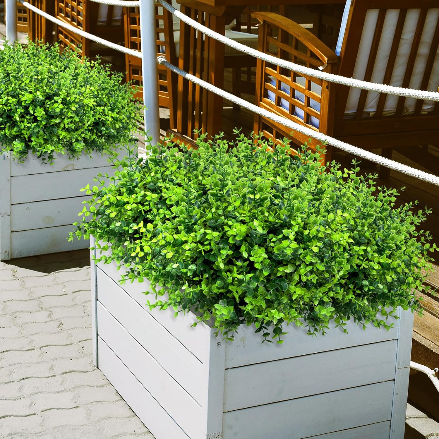 24 Bundles Greenery Artificial Plants Outdoors, Eucalyptus Stems Uv Resistant Fake Foliage Plants Faux Boxwood Shrubs Indoor Decorations Artificial Flowers For Garden Pot Porch Fence Hanging Planter