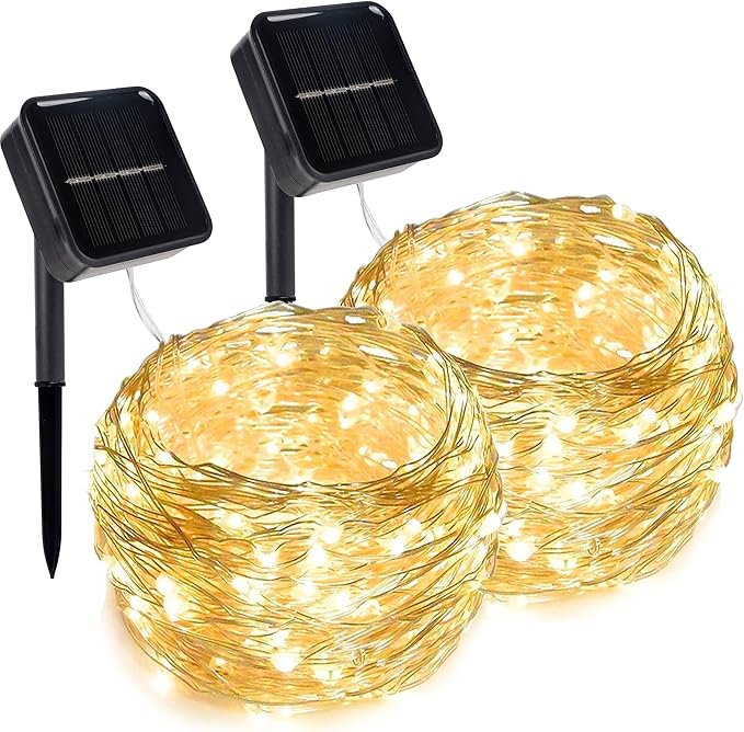 2 Pack Solar Fairy Lights Outdoor 80FT 240 LED Warm White String Lights Waterproof with 8 Modes for Patio Garden Backyard Wedding Christmas Decor