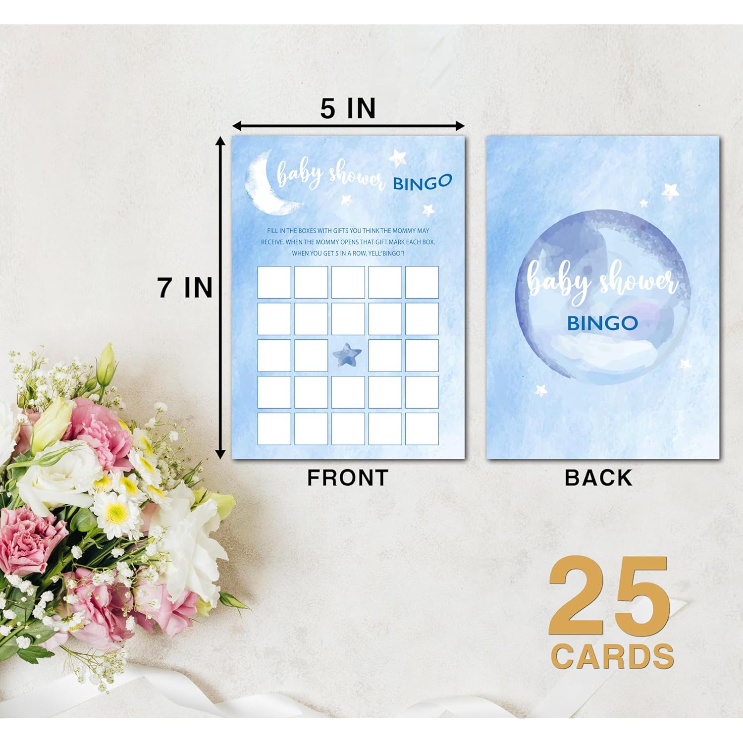 Baby Shower Games, Over The Moon Baby Shower Decorations, Baby Shower Bingo Gender Reveal Games Cards For Baby Shower Party, Gender Reveal Party, Set Of 25 Game Cards (C04)