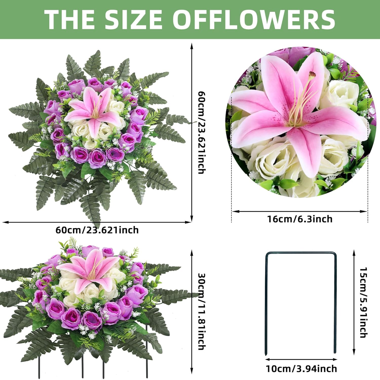 Artificial Cemetery Flowers,Grave Decorations Handcrafted Fake Birthday Flowers Cake,Silk Memorial For Cemetery For Headstones Decoration ? (Purple)