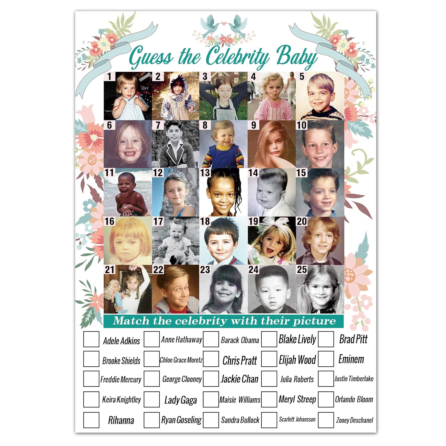 Baby Shower Games - Celebrity Baby Guessing Game For 40 Guests