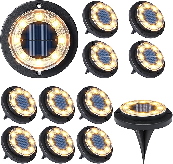 12 Pack 2 in 1 Solar Ground Lights Waterproof Warm White Pathway Deck Garden Lights