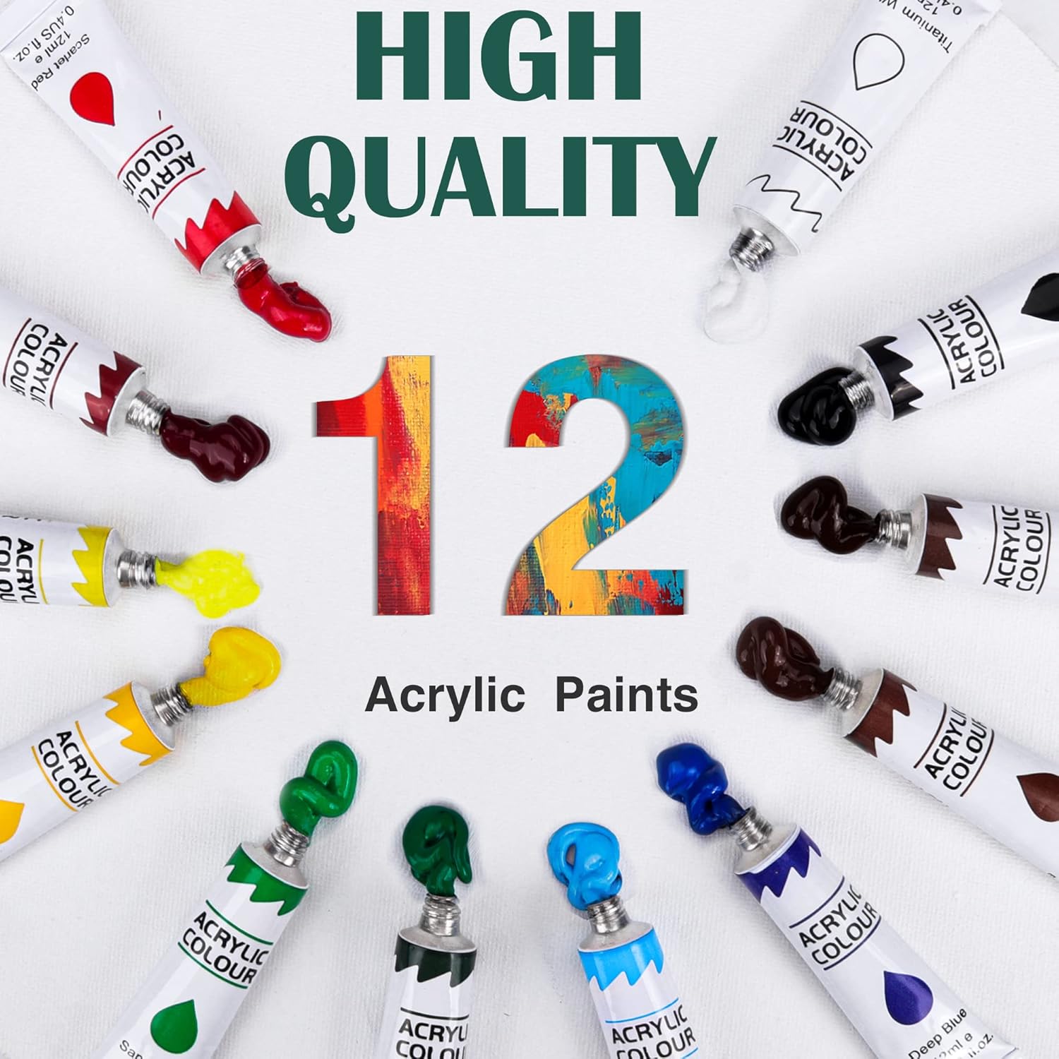 Acrylic Paint Set,Paint Set With 10 Paint Brushes12 Color 12Ml Acrylic Paint,1 Palettes And 4 Pcs Canvas For Students, Artists And Beginner Art Supplies