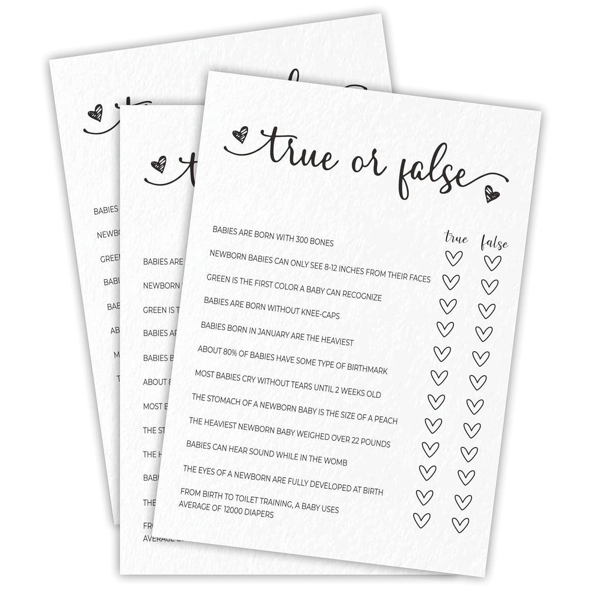 Baby Shower Games, True Or False, Double-Sided Filling White Minimalism Game Cards, Funny Baby Shower Games, Baby Shower Party Supplies & Decorations, 30 Game Cards & 1 Answer Card -A07