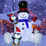7Ft Lighted Christmas Inflatable Snowman With Three Cute Penguins, Building 3 Led Lights Outdoor Indoor Holiday Decorati