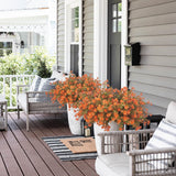 12 Bundles Artificial Fall Flowers For Outdoors, Artificial Plants Uv Resistant Fall Fake Mums Plants For Outside Halloween Christmas Porch Decoration Ecorations (Fall Red)