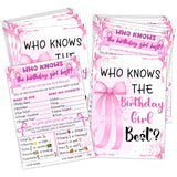 Who Knows The Birthday Best - Pink Party Games Card Set Of 20 - Birthday Night Games Creative Idea - Pink Bow Themed Sleepover Slumber Party Supplies