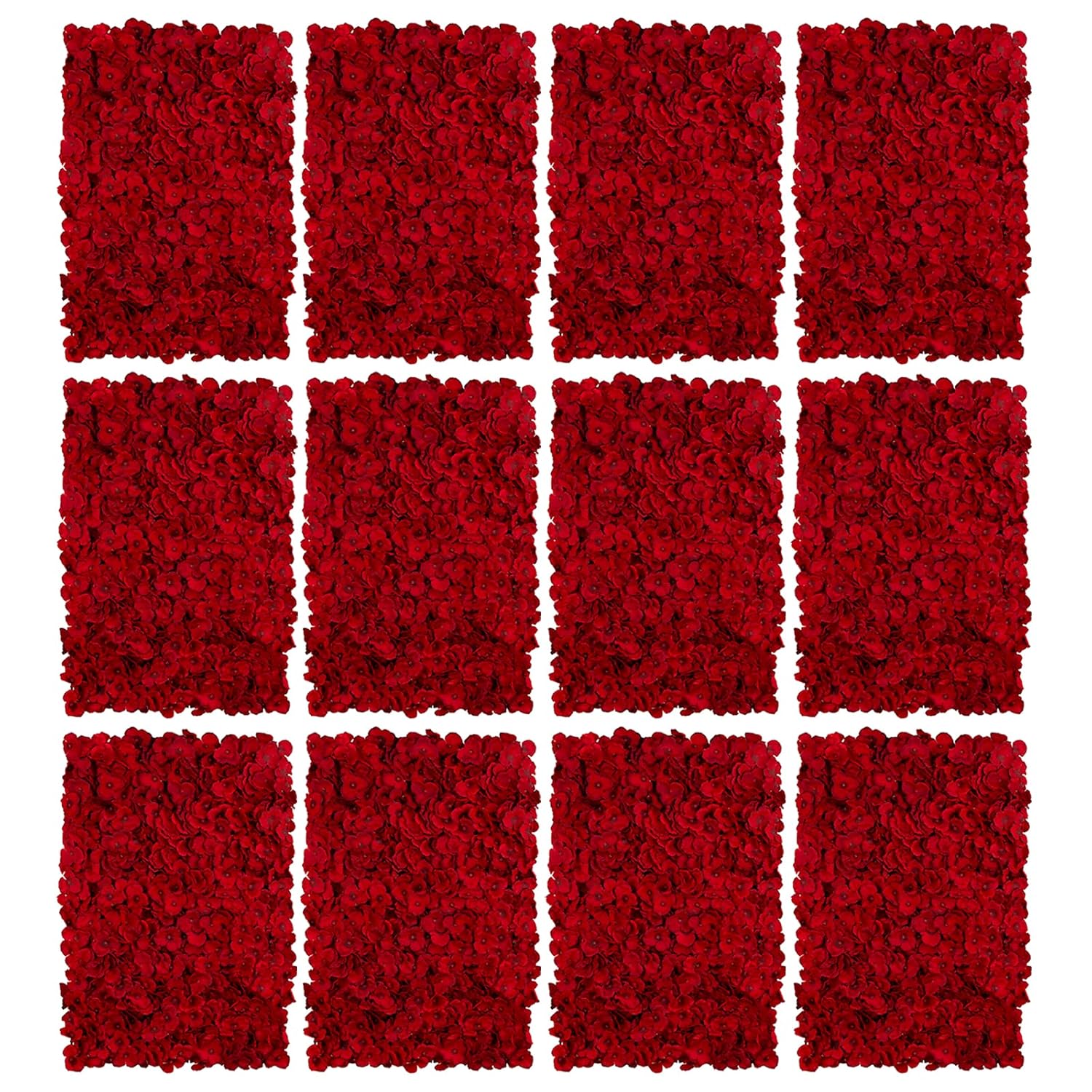 Flower Wall Panel Backdrop - 12 Pcs 24 X 16 Inch Red Artificial Hydrangea Floral Panels For Wedding Party Baby Bridal Shower Decor - 3D Fake Silk Flower Backdrop Decoration