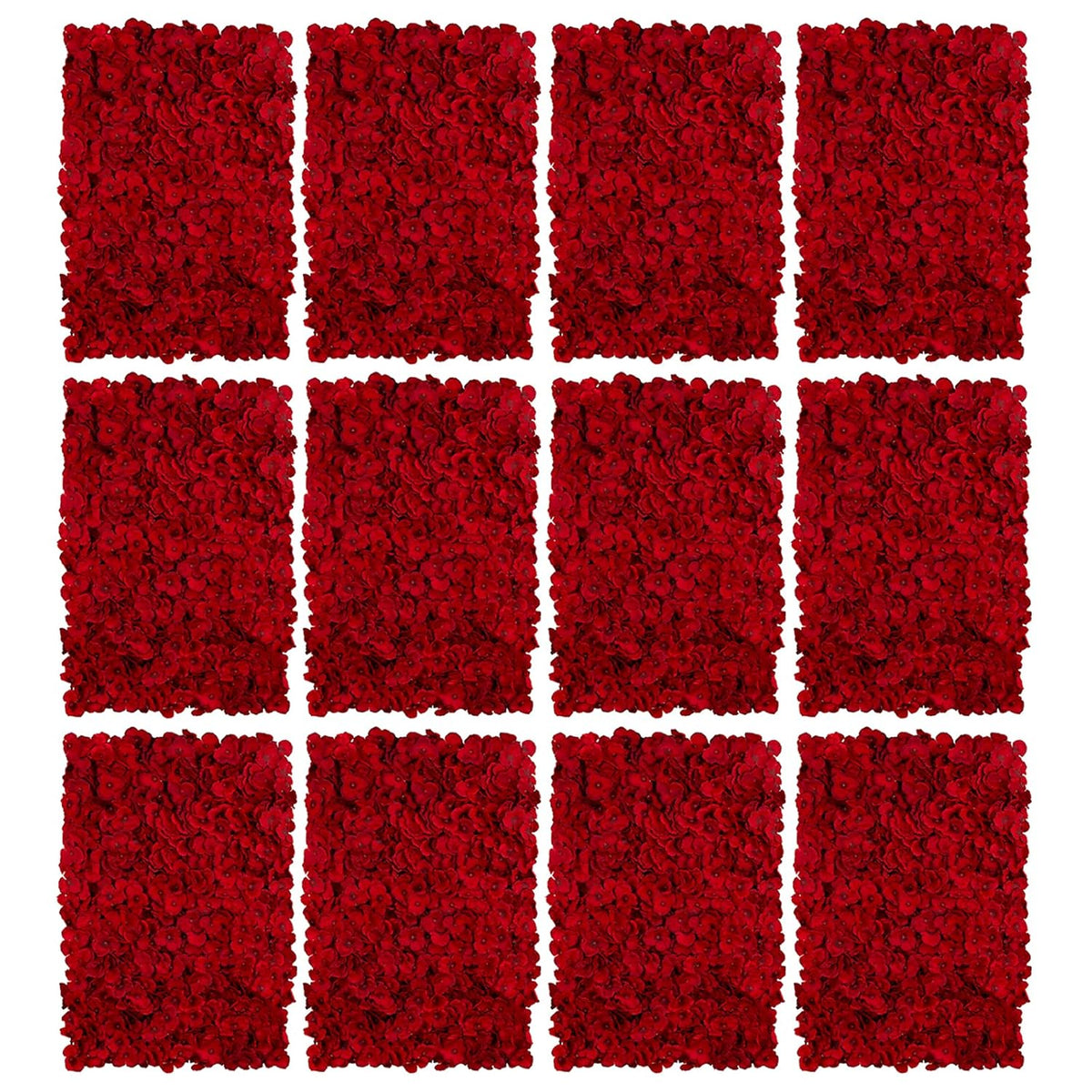 Flower Wall Panel Backdrop - 12 Pcs 24 X 16 Inch Red Artificial Hydrangea Floral Panels For Wedding Party Baby Bridal Shower Decor - 3D Fake Silk Flower Backdrop Decoration