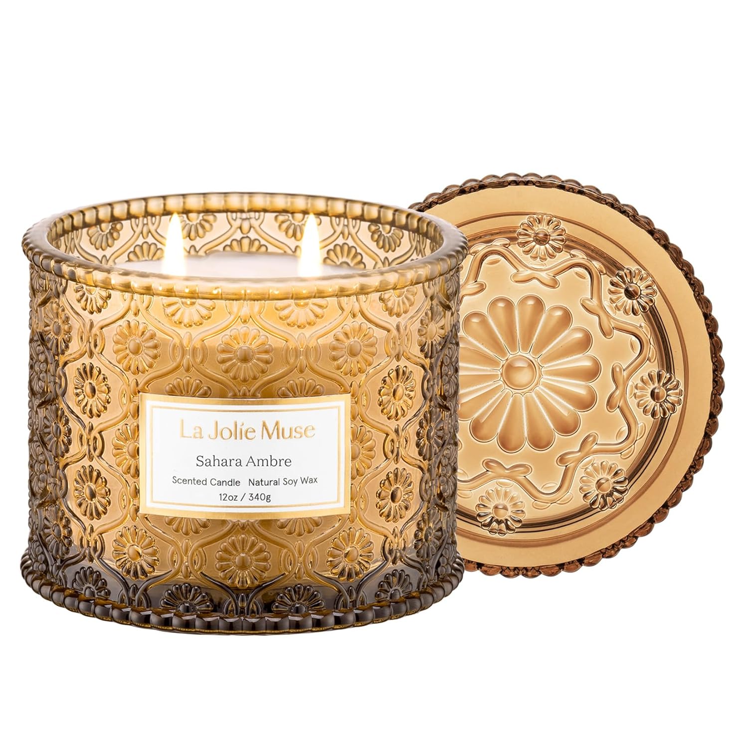 Sahara Amber Candle – Bergamot, Clove & Amber | 12 Oz Large 2-Wick Soy Wax Candle | 60 Hours Clean Burn | Gift-Ready For Hosts & Gatherings | Elegant Home Décor