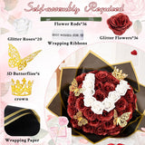 36+20 Glitter Roses Bouquet, Diy Fake Flowers Bouquet, Craft The Initials Of Your Loves' Name With Artificial Rose Bouquet For Valentines, Anniversary, Wedding, Red & White