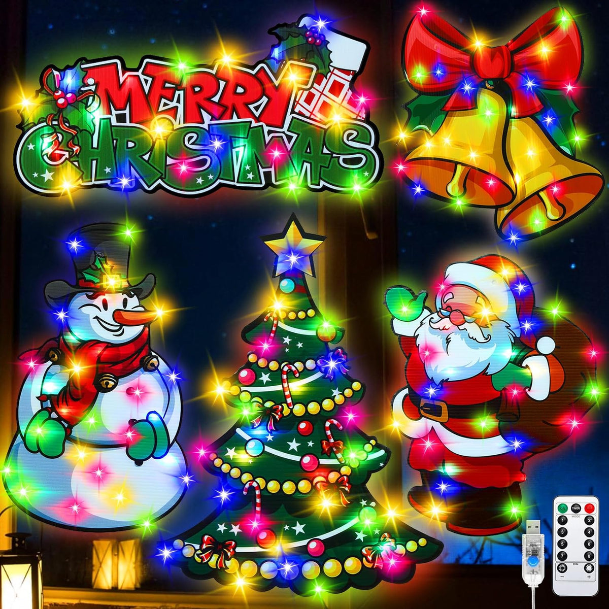 5 Pcs Christmas Window Lights Decorations Lighted Christmas Window Silhouette 8 Modes Usb Powered With Remote Timer Ligh