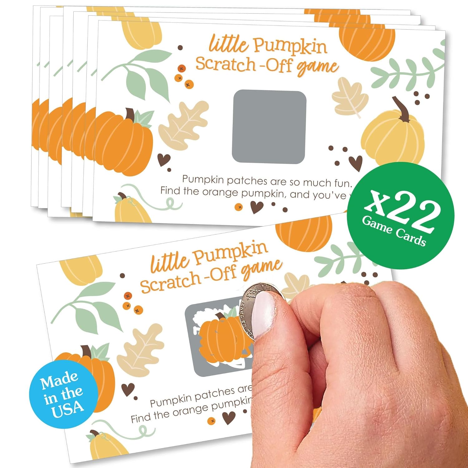 Big Dot of Happiness Fall Baby Shower Games - Little Pumpkin Theme Scratch Off Cards with 22 Cards, Autumn Baby Celebration Party Supplies, Neutral Party Activities, Fall 1st Birthday Party Decor
