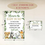 Baby Shower Games - Measure The Baby Bump Set - Greenery Floral Safari Theme How Big Is Mommy'S Belly - 1 Standing Sign & 50 Tickets - Gender Reveal Party Decorations & Supplies -Dwlk-A02