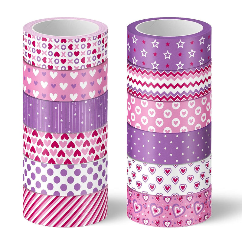 12 Rolls Valentine'S Day Washi Tape Purple Pink Decorative Paper Stick