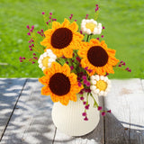 8Pcs Knitted Fake Sunflower Daisy Artificial Flowers For Decoration, Wool With Stems White Bulk ?Bouquet, For Festival Party Table Centerpieces Gift (Handmade Fuchsia)
