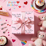 Happy Birthday Wrapping Paper Roll For Her – Pink Gift Wrap With “Happy Birthday Beautiful” Script & Heart Design, Perfect For Women, Wife, Girlfriend, Girls, Mini Roll 17 In X 16.4 Ft