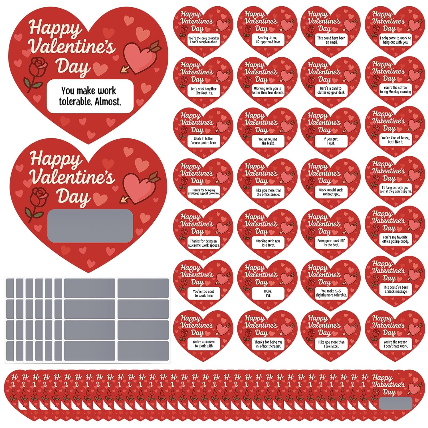 30 Sets Valentines Day Scratch Off Cards Gift Red Heart Shaped Scratch Cards Funny Happy Valentines Love Game Card Self Adhesive For Coworker Employee Staff Team Adult Office Party Favor