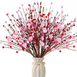Valentines Day Decorations Valentine'S Day Gifts 24 Pack Pink Heart Shaped Berry Picks With Red Berries For Valentine Wedding Candlelight Dinner Anniversary Decorations (Pink)