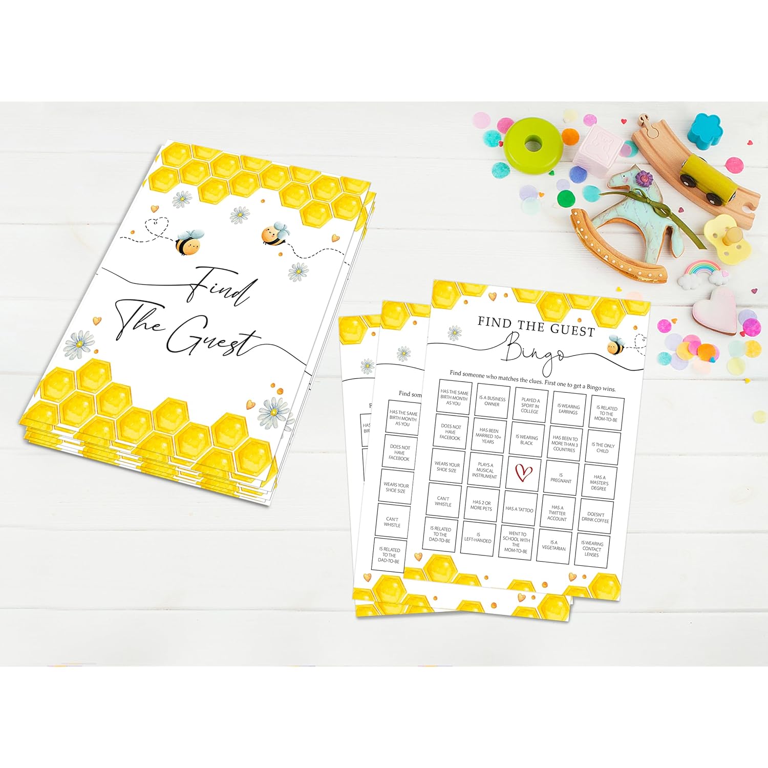 Find The Guest Bingo Baby Shower Game, Bee Baby Shower Game, Baby Shower Decorations, Gender Reveal Party Supplies, Set Of 30 Game Cards - Yx10