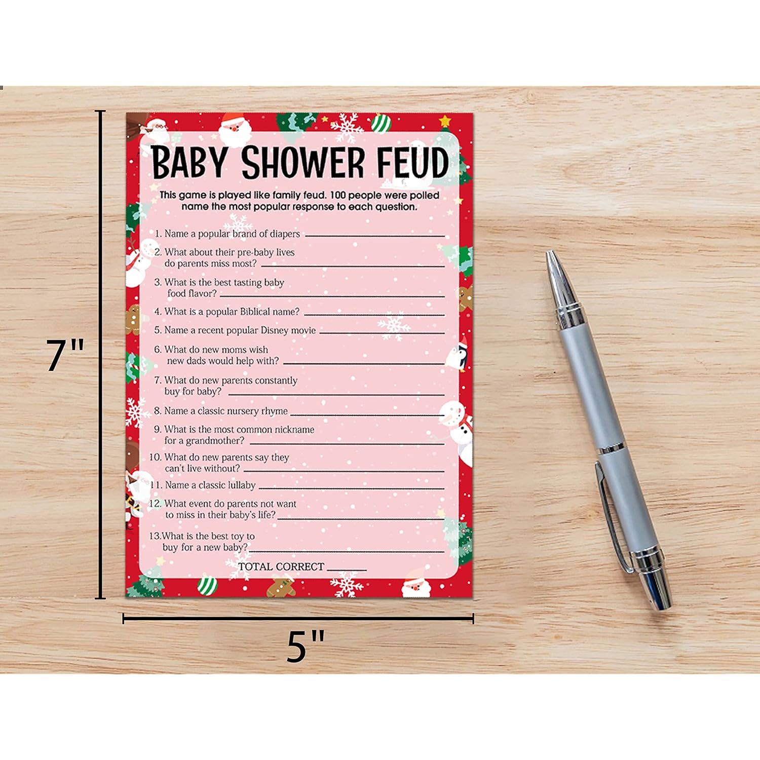 Baby Shower Game Cards, Baby Shower Feud Game, Christmas Party Cards For Gender Neutral Adults, Set Of 30 (Chris004)