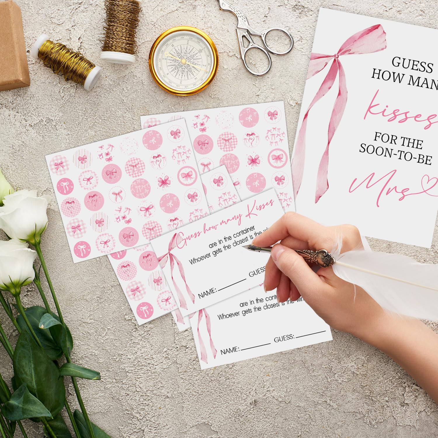 Bridal Shower Games Activities, Wedding Shower Games For Engagement Party Pink Bow Theme Decorations, Bridal Showers Game Guests, Guess How Many Kisses Activities