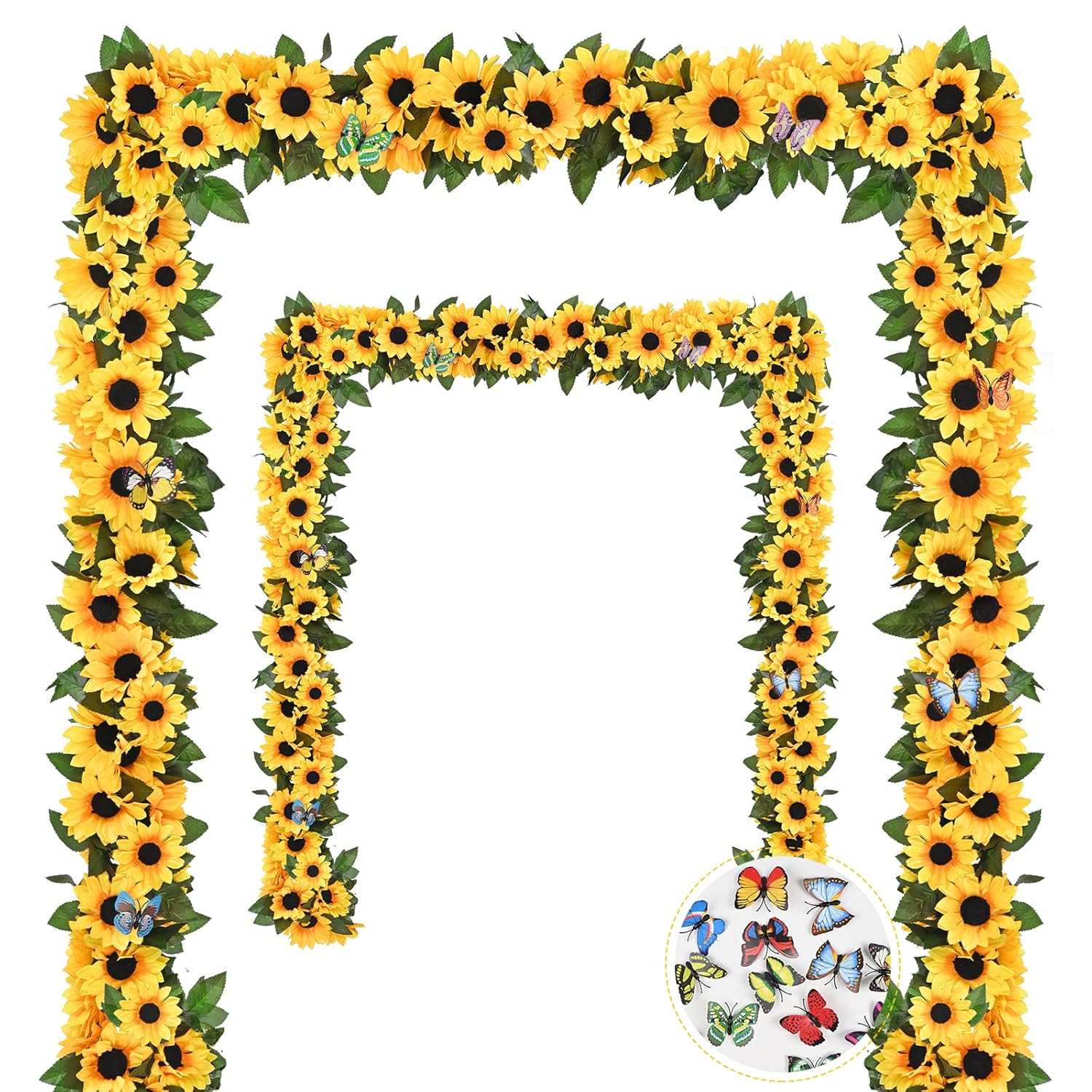 2 Pack Artificial Sunflower Garland Decor, Sunflower Vines Hanging Flowers Garland With Green Leaves, Fake Yellow Floral Vines Room Wedding Party Decoration