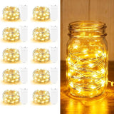 10 Pack Battery Operated Fairy Lights 7FT 20 LED Warm White Copper Wire Twinkle String Lights for Mason Jars Wedding Party Christmas Decor