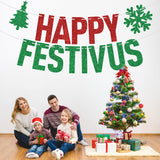 Red Glitter Happy Festivus Banner, Merry Christmas/Feliz Navidad, Spanish Christmas New Year Holiday Party Decorations Supplies