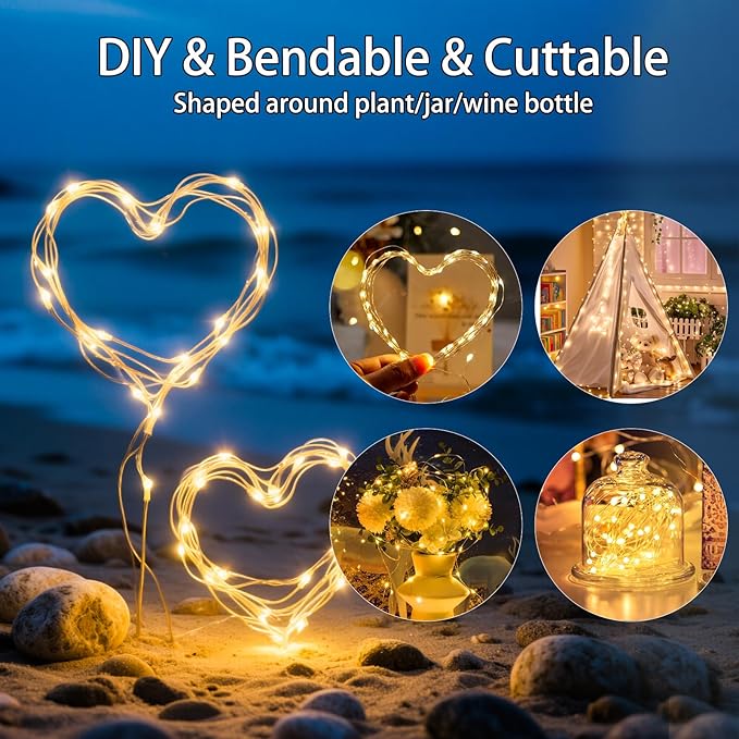 32 Pack Fairy Lights Battery Operated 10FT 30 LED Waterproof Copper Wire String Lights Mini Firefly Twinkle Lights for DIY Crafts Wedding Party Bedroom Table Centerpiece Decor