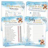 Baby Shower Games For Boy Girl, 4 Fun Games For 25 Guests, Who Knows Mommy Best, Guess Who Mommy Or Daddy, Word Scramble, Baby'S Descriptions & Well Wishes, Blue Bear Baby Showers Decorations