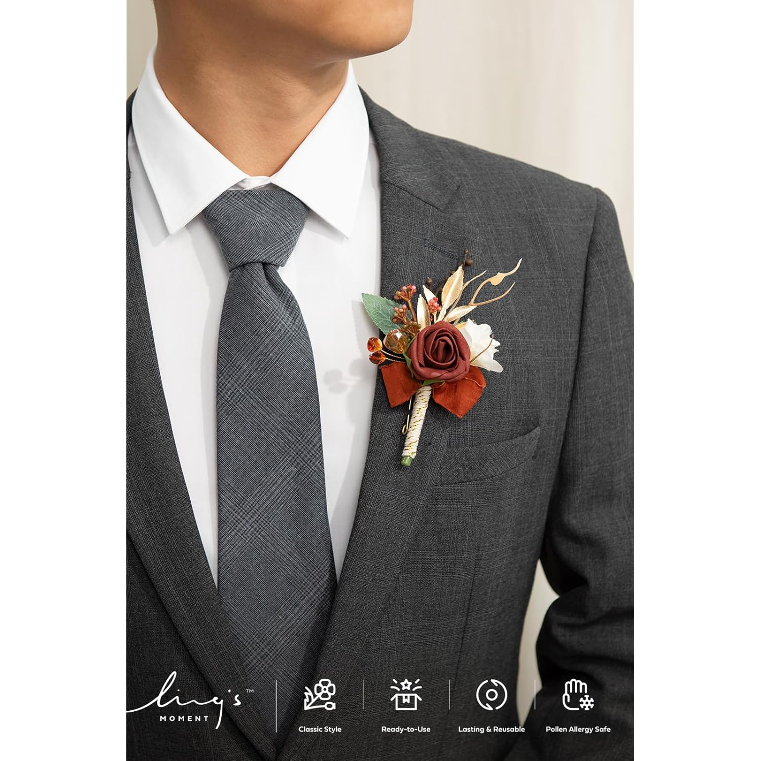 Boutonniere For Men, 2Pcs Groom Groomsmen Guest Boutonniere, Artificial Flowers For Wedding/Prom/Homecoming, Etc.Fall Orange Terracotta
