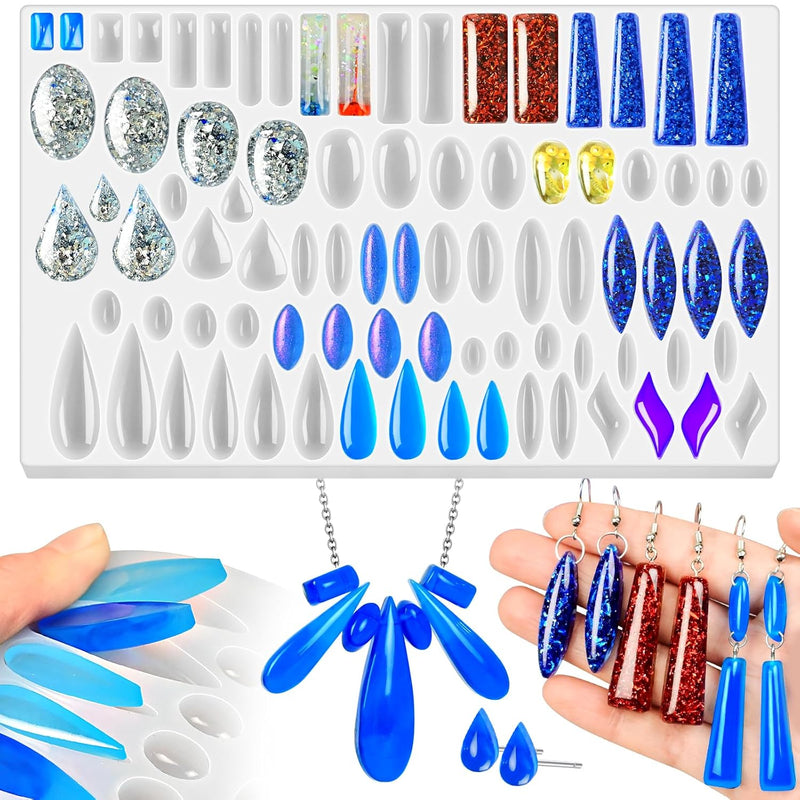 Resin Earring Molds, 41 Paired Shapes Stud Earring Silicone Molds For Epoxy Resin Casting, Rectangle Oval Cabochon Teardrop Gem Pendant Mold For Diy Jewelry Necklace, Dangle Drop Earrings Keychain