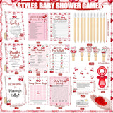 476 Pcs Cherry Baby Shower Games 6 Sets Activities Cards Pacifier Hunt Game 50 Pacifiers How Big Is Mommy'S Belly Sign 50 Guessing Cards 2 Measuring Tape Don'T Say Baby Sign 50 Clothespin