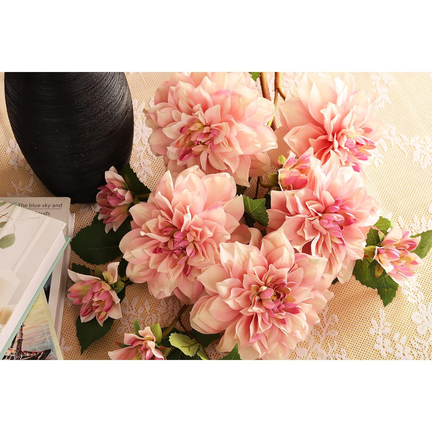 Silk Dahlia Artificial Flowers 24 Inch Long Stem - 5 Pack Fake Flowers For Wedding Bouquets,Home Decor,Fall Decor,Table Arrangements - Realistic Looking Faux Dahlia Floral Stems(Pink1)