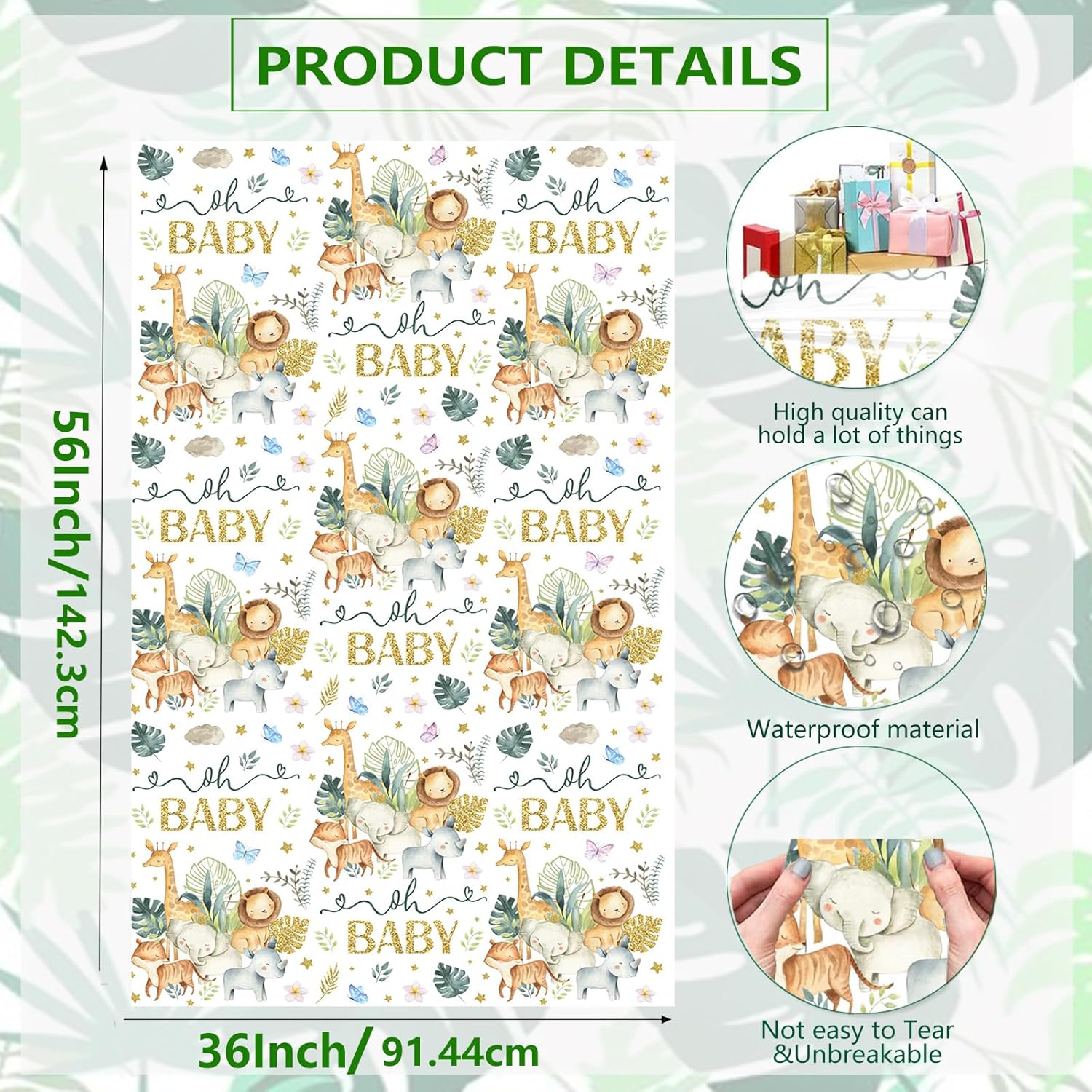 Extra Large Animal Gift Bags Baby Shower 56"X 36"Jumbo Plastic Gift Bags Safari Jungle Animals Design With Baby Girls Boys Newborn Gender Reveal Party