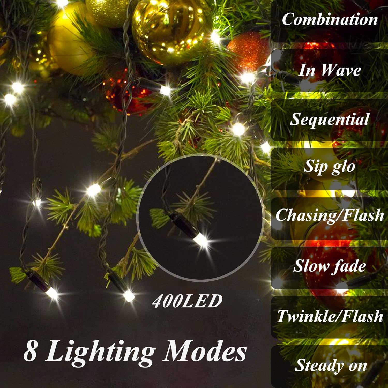Christmas String Lights For Tree, 400 Leds Christmas Tree Lights With Memory Function & 8 Modes, 6.6Ft X 16 Lines Fairy