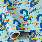 Birthday Wrapping Paper For Boy - Mini Roll - Dinosaur Truck Happy Birthday Design For Boys' Birthday Party And More - 17 Inches X 16.4 Feet - 2 Year Old