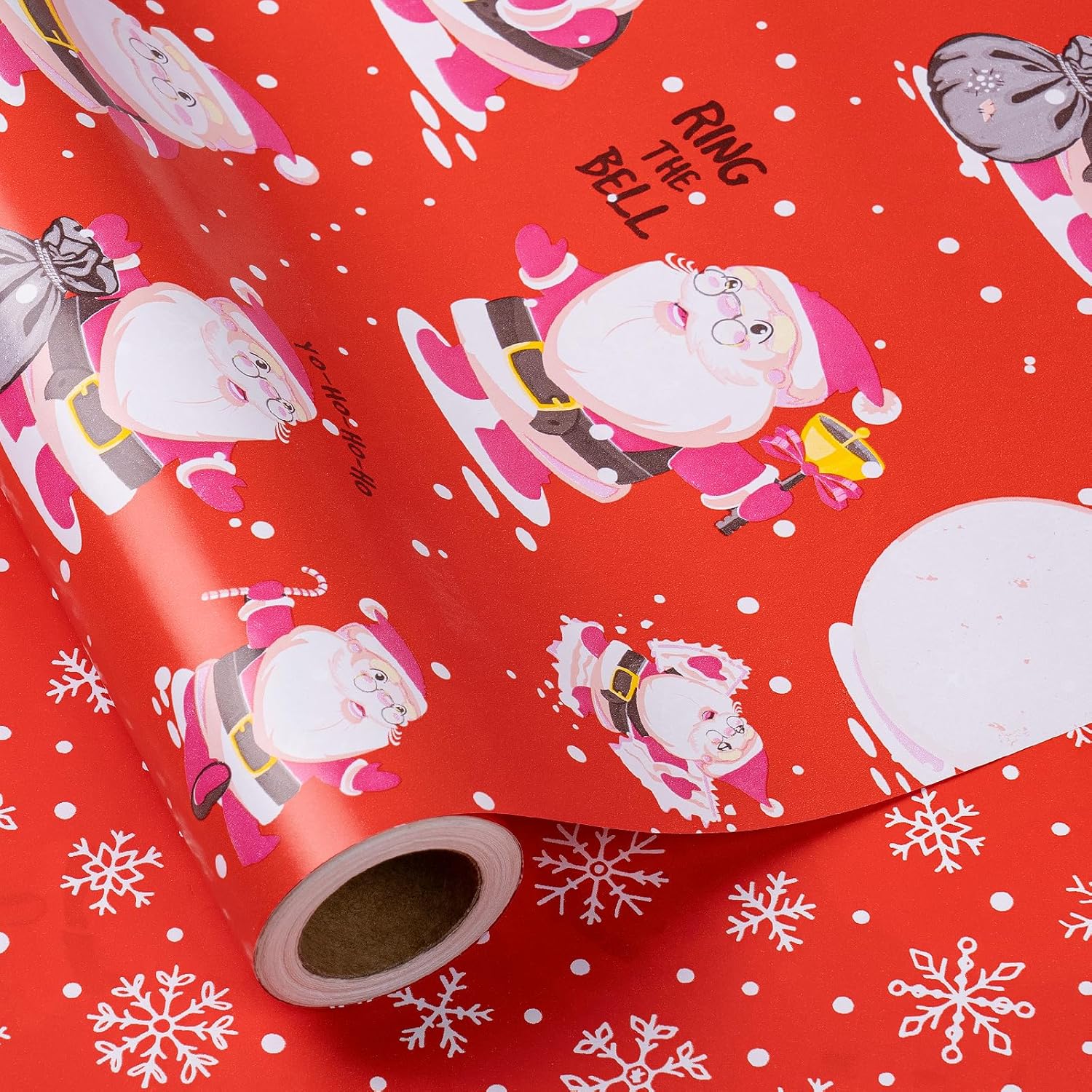 Reversible Christmas Wrapping Paper Roll, Mini Roll, Red Santa Claus And Snowflake Design, Adorable Gift Wrap For Kids, Boys, Girls, Holiday Xmas Presents, 17 Inches X 16.4 Feet