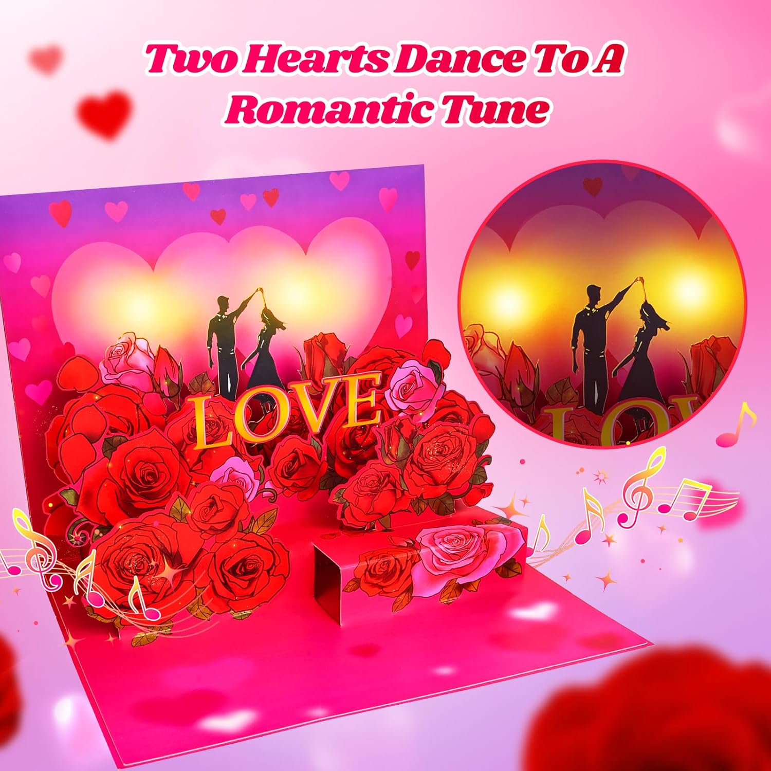 Happy Anniversary Cards With Music & Lights, Romantic 3D Pop Up Love Letter, Heart Shape & Rose Wedding Valentine Anniversary Cards For Couple Husband Wife Him Her, I Love You Greeting Card