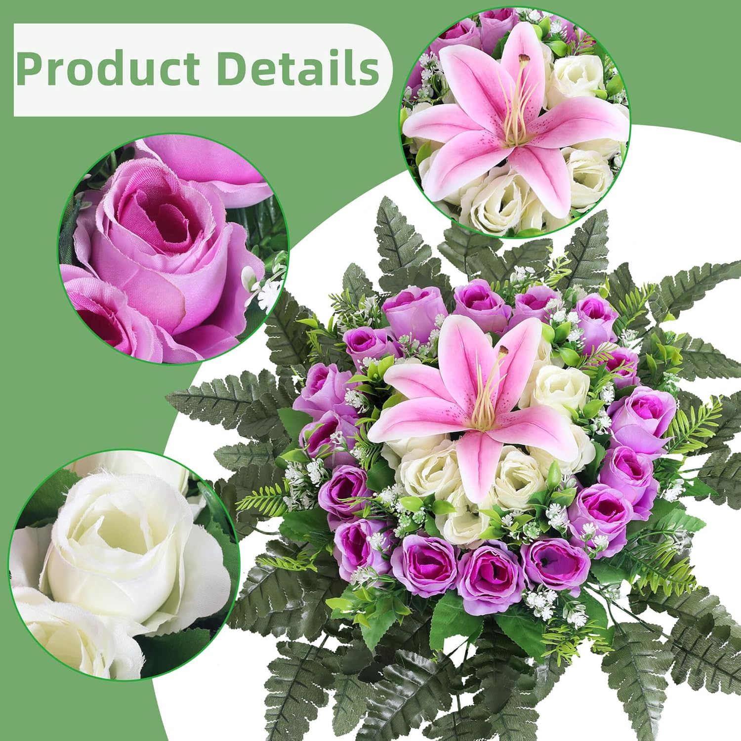 Artificial Cemetery Flowers,Grave Decorations Handcrafted Fake Birthday Flowers Cake,Silk Memorial For Cemetery For Headstones Decoration ? (Purple)