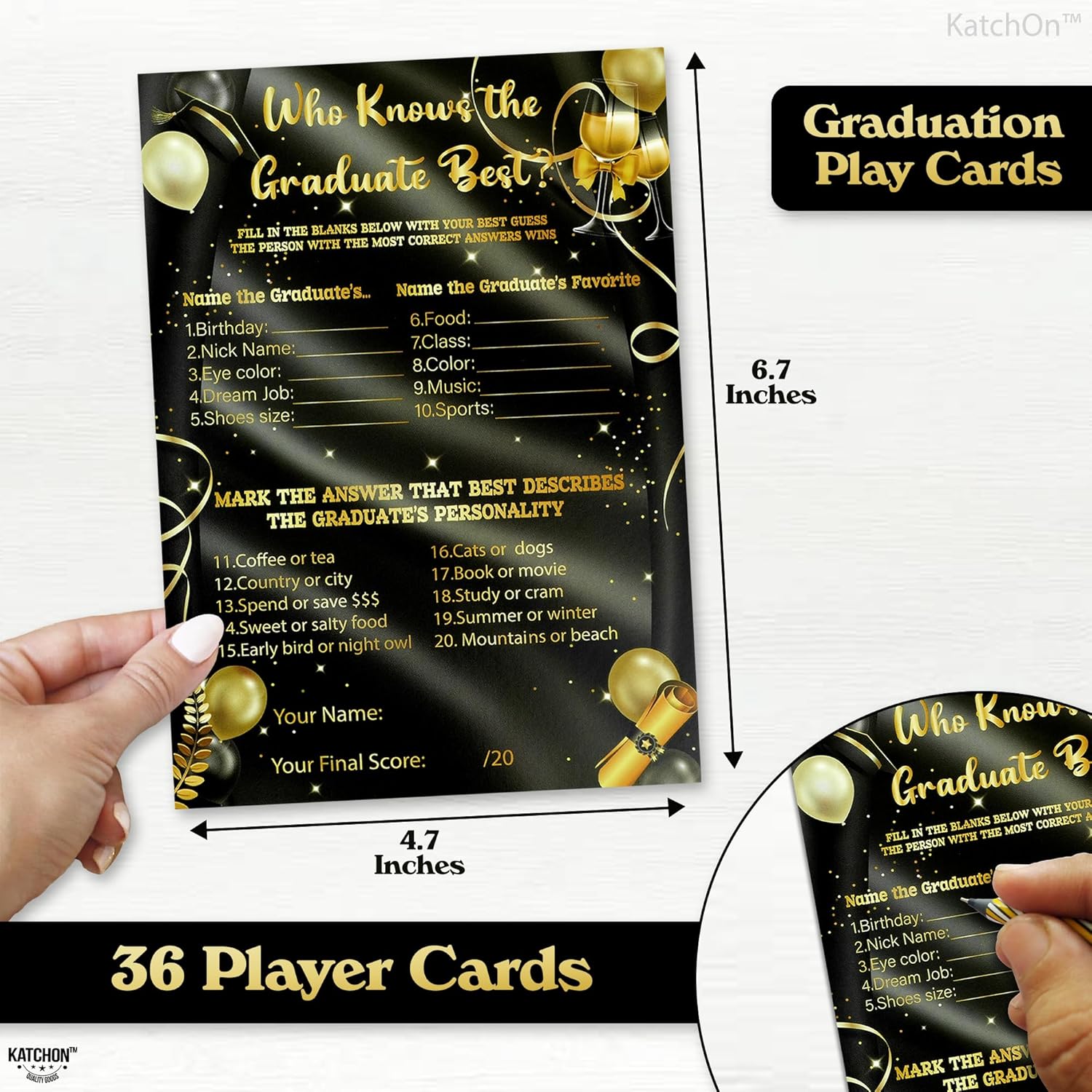 , Black And Gold Who Knows The Graduates Best - Pack Of 36 | Graduation Games For Parties 2025 | Graduation Game Cards, College Party Activities | Grad Party Supplies | Graduation Party Favors
