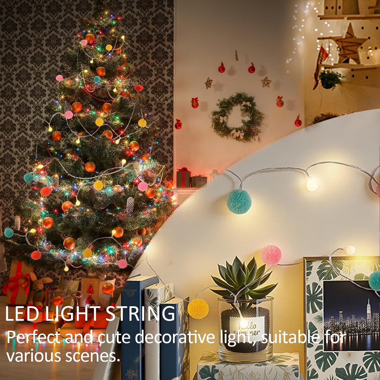 Led Pom Poms Fairy Lights - 21Feet, 20 Led, Battery Operated, Warm White Globe Lights Cute For Home,Kids Playhouse, Holi