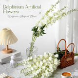 12 Pcs Delphinium Artificial Flowers, 33.5'' Long Stem Lifelike Faux Silk Flower Fake Look Real Bouquet For Tall Vase Diy Wedding Party Home Kitchen Arrangement Decor(White)