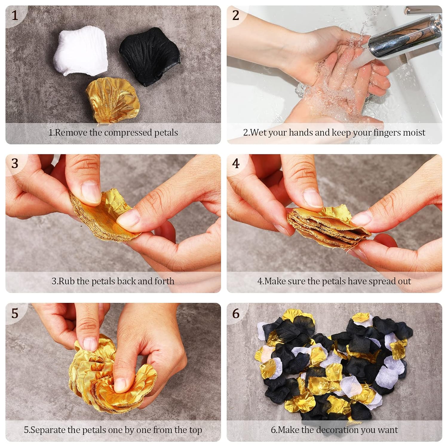 1600 Pcs Gold White Black Artificial Rose Petals Bulk, Valentine'S Day Flower Petals For Wedding Aisle Decoration, Flower Girl, Romantic Table Scatter Party Supplies