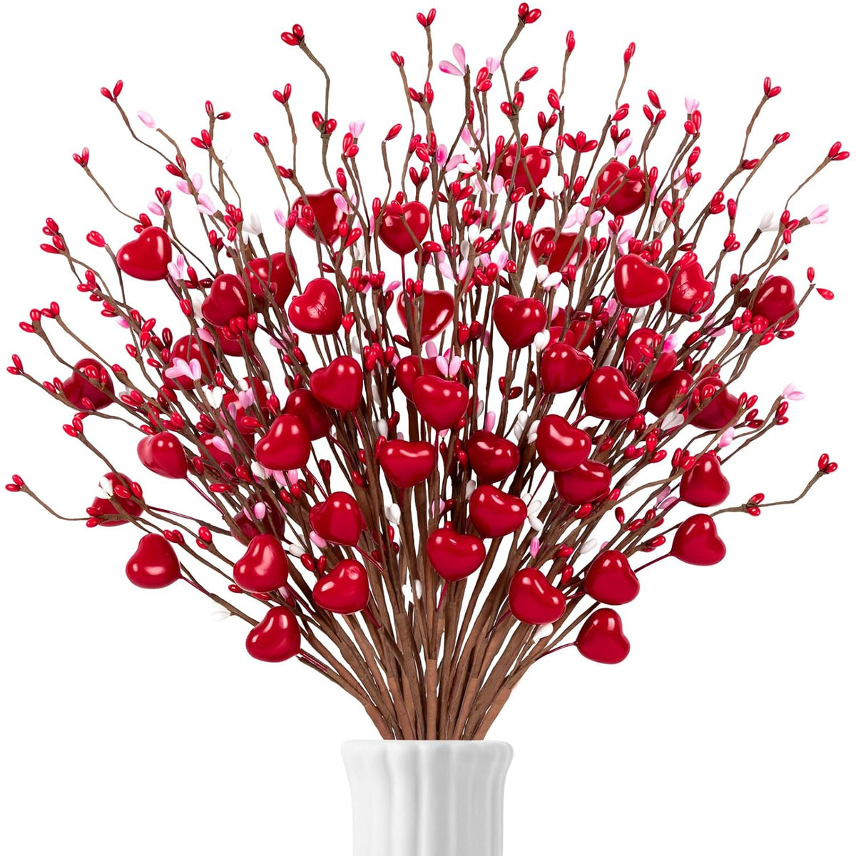 26Pcs Valentines Decorations Day Artificial Flowers Picks Decor - Berry Stems With Red Heart Gifts For The Home Table Centerpieces - Style 1