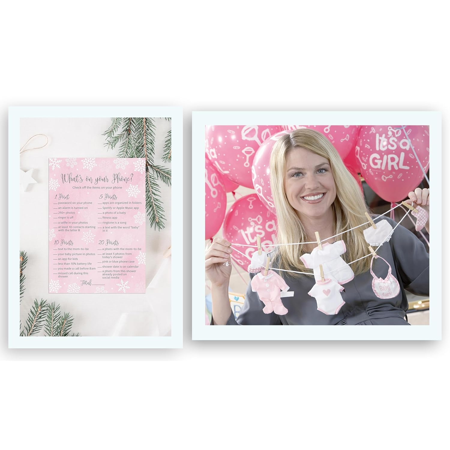 Snowflakes Girl Baby Shower Games — What'S On Your Phone Game — Pack Of 25 —Winter Wonderland Baby Shower Activity, Baby It’S Cold Outside Frost Holiday Pink Couples Co-Ed Shower G780-Phn
