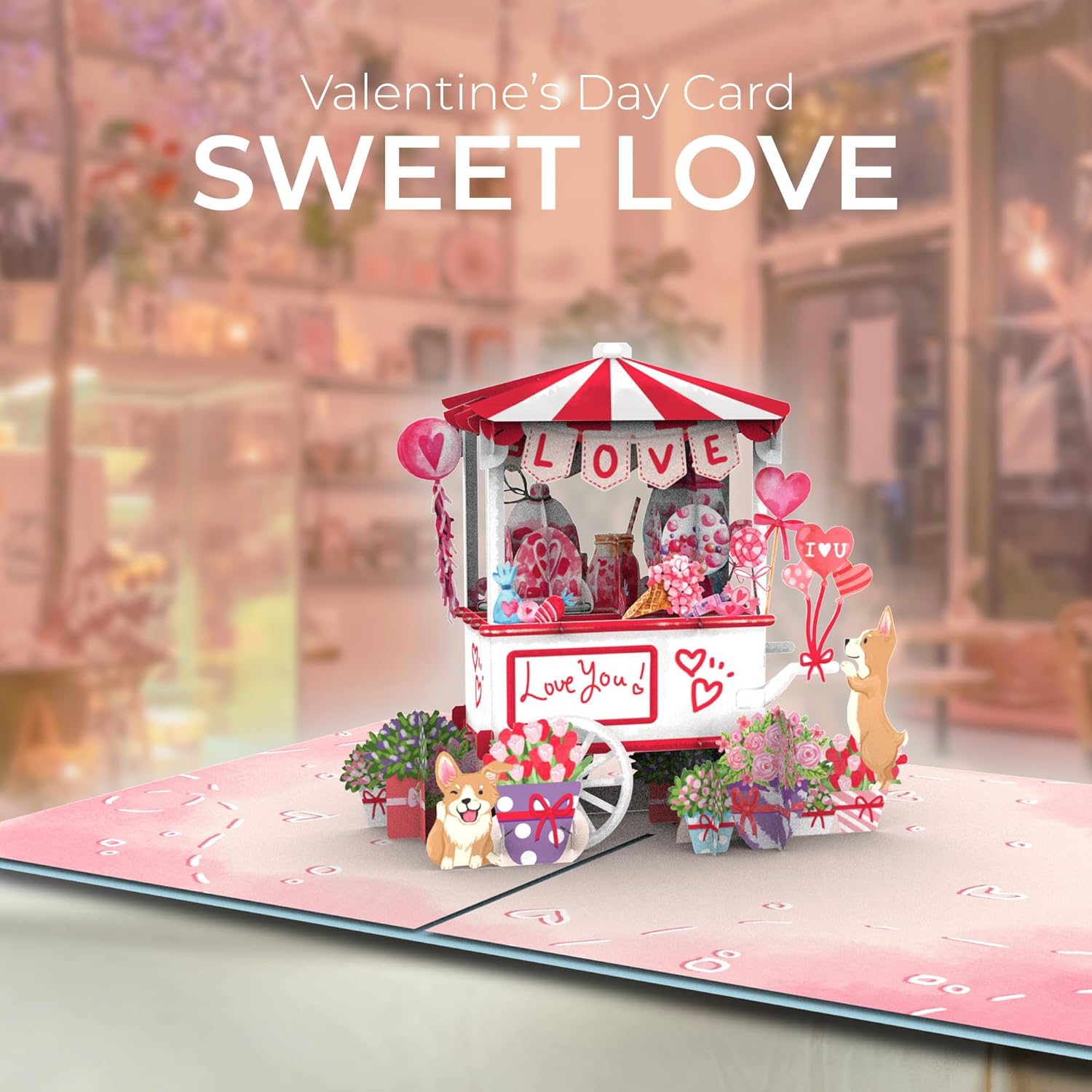 3D Sweet Love Pop Up Card With Notecard – Romantic Valentine Anniversary Market Cart – Thinking Of You Gift For Wife Husband Girlfriend Boyfriend – Alternative To Flowers – 5 X 7 Inch