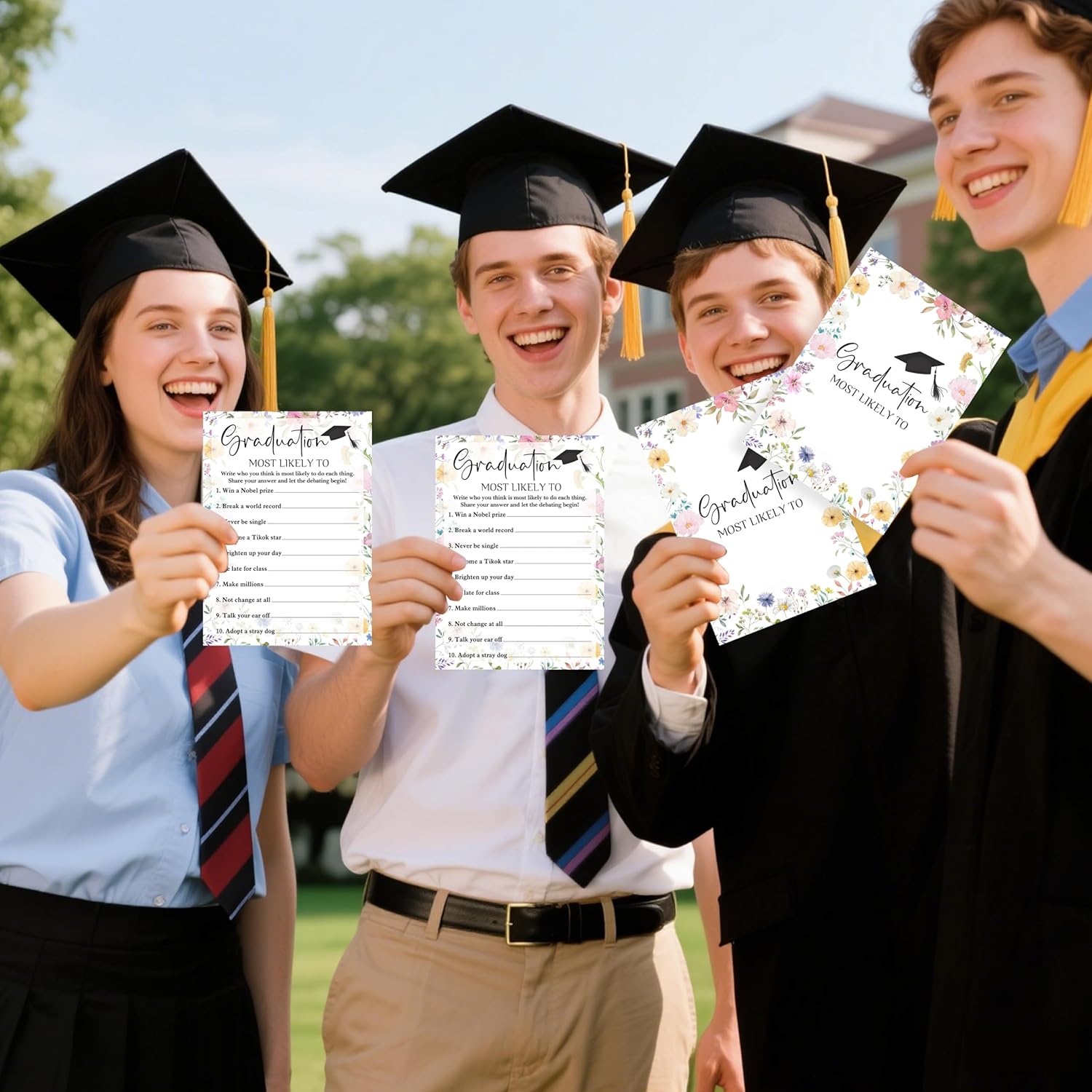 Graduation Games Cards 25Pcs, Wildflowers Grad Party Game Cards, Grad Celebration, Graduation Party Games Ideas Activities Supplies, High School College Graduation Party Decorations -A07
